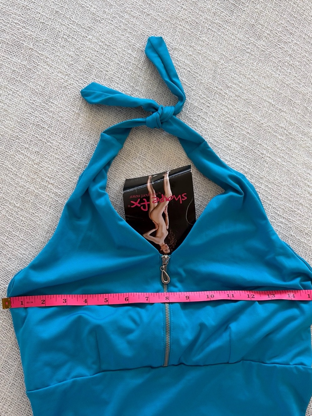 Shape FX Teal Halter Top with Front Zip - Picture 2 of 5